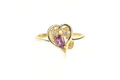 14K Yellow Gold Pear Purple Tourmaline Diamond Accent Heart Ring