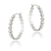 Sterling Silver Diamond Accent 25mm Hearts Half Hoop Earrings