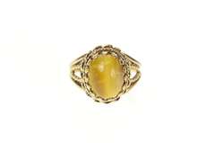 10K Yellow Gold Oval Tiger's Eye Cabochon Retro Statement Ring