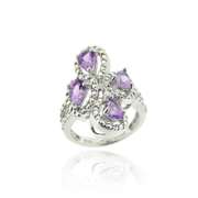 Sterling Silver Amethyst and Diamond Accent Cocktail Ring