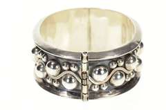 Sterling Silver Wavy Dot Pattern Ornate Statement Bangle Bracelet