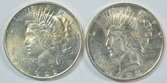 Flashy BU 1922-D and scarce 1923-D Peace Silver Dollars