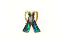 14K Yellow Gold Ornate Black Opal Inlay Curved Design Pendant