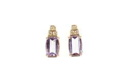 10K Yellow Gold Faceted Amethyst Diamond Accent Squared Earrings