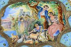 800 Silver Ornate Painted Enamel Art Deco Mirror Compact