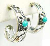 Sterling Turquoise Half Hoop Pierced Earrings