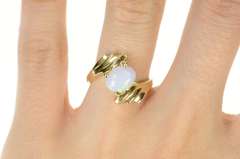 14K Yellow Gold Retro Ornate Natural Opal Cabochon Bypass Ring