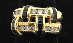 14K GOLD , DIAMOND AND SAPPHIRE RING
