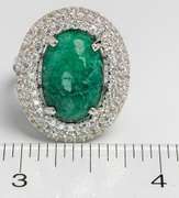 Sparkling Massive 15.0CTS Natural Emerald & White Sapphire Ring, Sterling