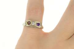 14K White Gold Art Deco Ornate Filigree Diamond Amethyst Ring