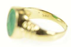 14K Yellow Gold Oval Carved Green Agate Intaglio Wax Seal Ring