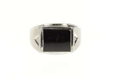 10K White Gold Squared Black Onyx Diamond Accent Men's Ring