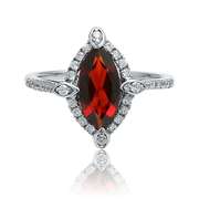 925 Sterling Silver, Marquise Natural Red Garnet Gemstone Ring