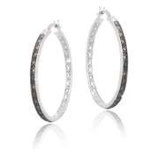 Black Diamond Accent 30mm Round Hoop Earrings