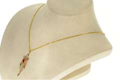 10K Yellow Gold Victorian Seed Pearl Syn. Ruby Ornate Drop Pendant
