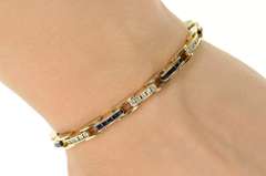 14K Yellow Gold 2.55 Ctw Sapphire Diamond Bar Link Tennis Bracelet