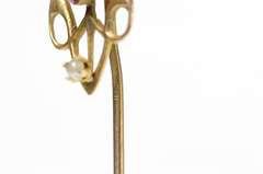 10K Yellow Gold Art Nouveau Syn. Ruby Seed Pearl Stick Pin