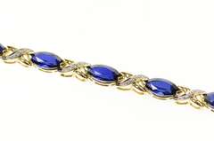 10K Yellow Gold Marquise Syn. Sapphire Diamond Tennis Bracelet