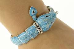 Sterling Silver Melesio Villarreal Taxco Enamel Ornate Snake Bracelet