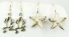2 Pairs of Sterling Earrings - Frogs & Starfish