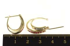 14K Yellow Gold Ruby Diamond Oval Layered Look Hoop Earrings