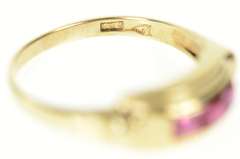 8K Yellow Gold 1940's Syn. Princess Ruby Statement Band Ring