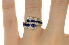 14K White Gold 0.96 Ctw Princess Sapphire Diamond Bypass Ring