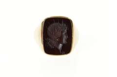 14K Yellow Gold Ornate Carved Unique Intaglio Retro Statement Ring