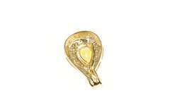 14K Yellow Gold Pear Citrine Diamond Accent Loop Classic Pendant