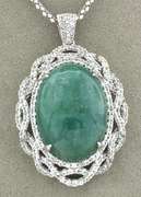 Enamoring Huge 30.03CTS Natural Emerald & 3.28CTW White Sapphire Necklace in Vermeil