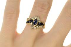 14K Yellow Gold 0.90 Ctw Marquise Sapphire Diamond Bypass Ring