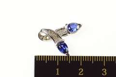 10K White Gold Pear Syn. Sapphire Diamond Accent Loop Pendant