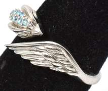 Sterling Silver Feather Ring With Blue Stones