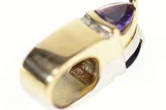14K Yellow Gold Reversible Amethyst Syn. Sapphire Diamond Pendant