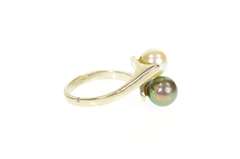 14K White Gold White & Tahitian Pearl Retro Ornate Bypass Ring