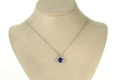 14K White Gold Ornate Round Syn. Sapphire Halo Statement Pendant