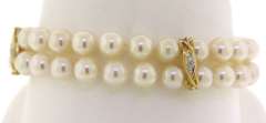 Stunning 14kt YG Double Pearl and Diamond Station Bracelet