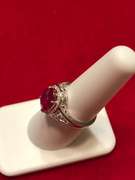 14K Ruby Split Shank Ring with Diamond Halo