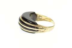 10K Yellow Gold Carved Black Onyx Domed Striped Statement Ring