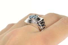 14K White Gold 0.70 Ctw Men's Blue Diamond Watch Band Ring