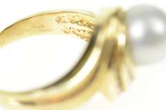 14K Yellow Gold Pearl Diamond Ornate Swirl Cocktail Statement Ring