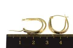 14K Yellow Gold Baguette Diamond Layered Look Oval Hoop Earrings