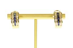 14K Yellow Gold 1.40 Ctw Sapphire Diamond French Clip Hoop Earrings
