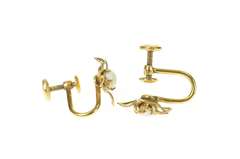 Gold Filled Opal Flower Daisy Retro Screw Back Earrings