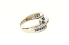 14K White Gold 0.96 Ctw Princess Sapphire Diamond Bypass Ring