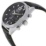 Seiko Chronograph Black Dial Black Leather Men's Watch