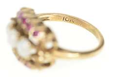 10K Yellow Gold Ornate Victorian Natural Opal Ruby Statement Ring