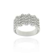 Sterling Silver CZ Four-Row Wave Band Ring