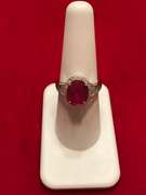 14K Ruby Split Shank Ring with Diamond Halo