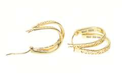 14K Yellow Gold Baguette Diamond Layered Look Oval Hoop Earrings